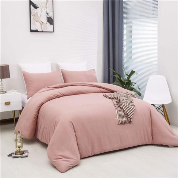 Pink Comforter Sets Queen Solid Blush Pink Bedding Comforters Women Girls Dusty - Picture 2 of 7